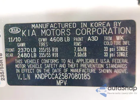 2011 Kia Sportage Ex from USA, damaged, VIN KNDPCCA25B7080185